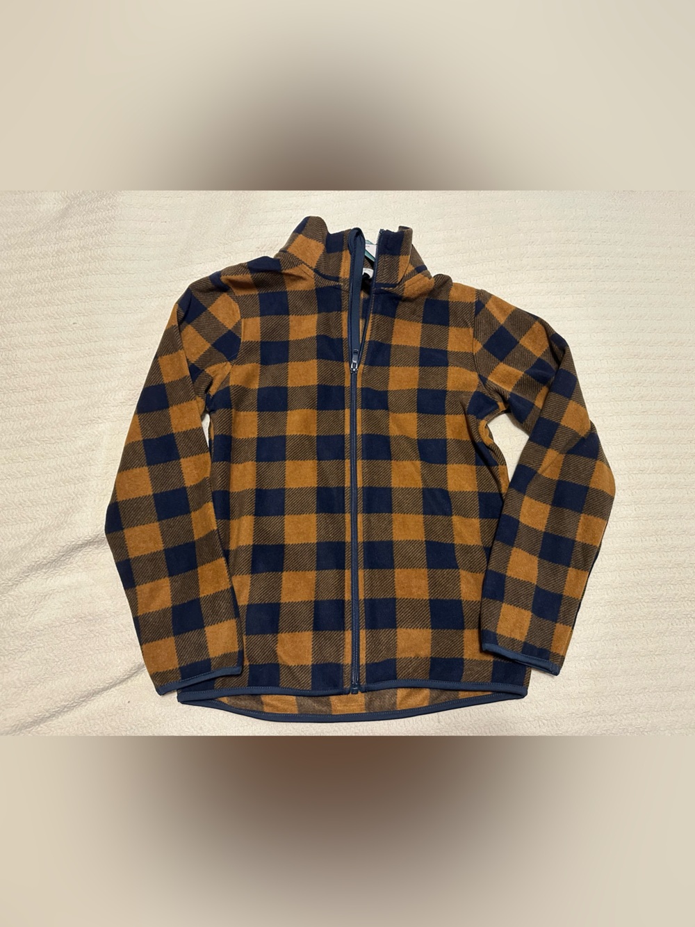 NWT Boys H&M Buffalo Check Zip-Up Fleece Jacket in Navy and Tan Size 8/10